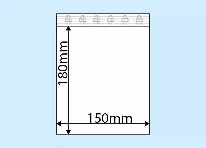 legatoria Sacchetti richiudibili (minigrip), 150x180mm TRASPARENTE, in polietilene da 50 micron, aperti sul lato corto, con zip di chiusura.