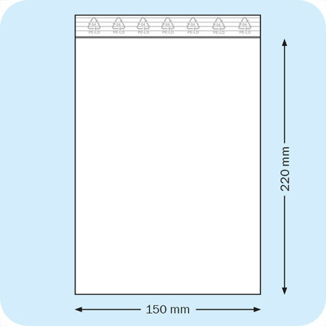 legatoria Sacchetti richiudibili (minigrip), 150x220mm TRASPARENTE, in polietilene da 50 micron, aperti sul lato corto, con zip di chiusura.