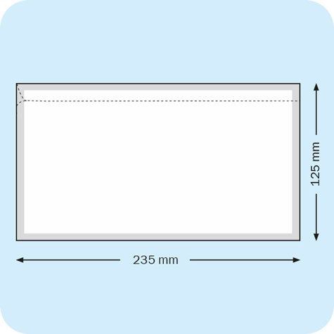 legatoria Buste per spedizioni autoadesive 238x133mm per contenere fogli A4 piegati in 3, TRASPARENTE, neutra, non stampata, apertura sul lato lungo.