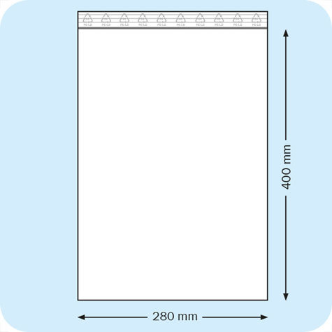 legatoria Sacchetti richiudibili (minigrip), 280x400mm TRASPARENTE, in polietilene da 50 micron, aperti sul lato corto, con zip di chiusura.