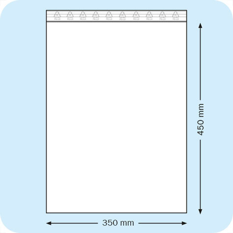 legatoria Sacchetti richiudibili (minigrip), 350x450mm TRASPARENTE, in polietilene da 50 micron, aperti sul lato corto, con zip di chiusura.