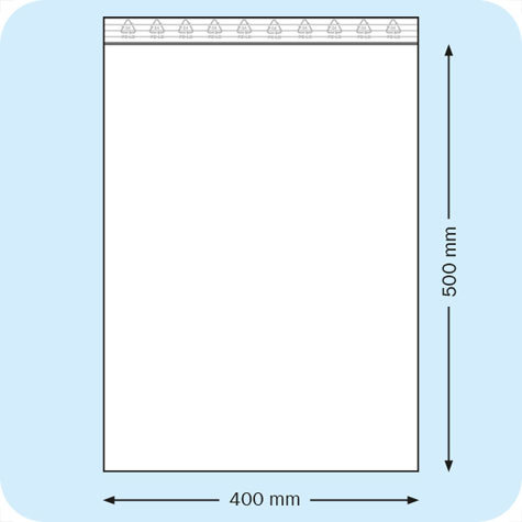 legatoria Sacchetti richiudibili (minigrip), 400x500mm TRASPARENTE, in polietilene da 50 micron, aperti sul lato corto, con zip di chiusura.