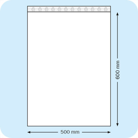 legatoria Sacchetti richiudibili (minigrip), 500x600mm TRASPARENTE, in polietilene da 50 micron, aperti sul lato corto, con zip di chiusura.