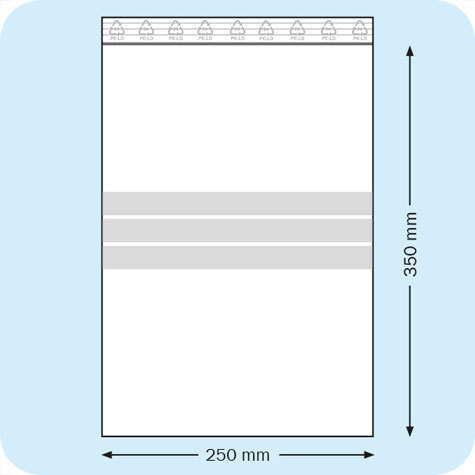 legatoria Sacchetti richiudibili (minigrip), con etichetta, 250x350mm TRASPARENTE, in polietilene da 50 micron, aperti sul lato corto, con zip di chiusura. Con 3 fasce bianche adatte alla scrittura manuale per etichettatura.