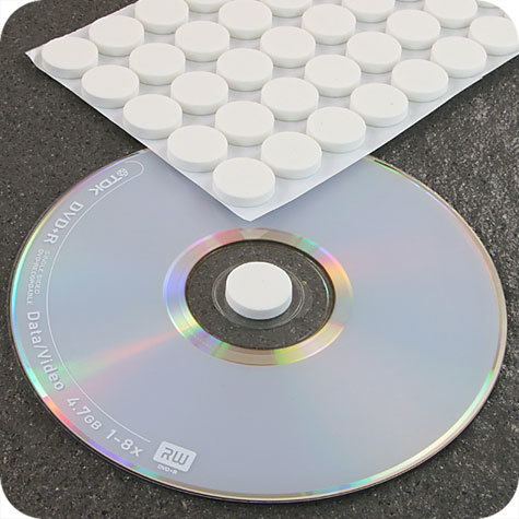 legatoria Porta CD a bottone autoadesivo BIANCO, diametro 16mm, spessore 3,5mm.