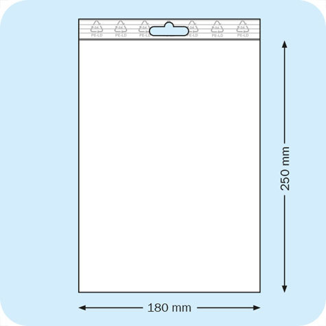 legatoria Sacchetti richiudibili (minigrip), appendibili, 180x250mm TRASPARENTE, in polietilene da 50 micron, aperti sul lato corto, con zip di chiusura. Con perforazione standard europea per essere appesi nei porta blister.