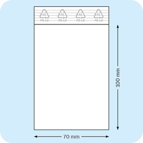 legatoria Sacchetti richiudibili (minigrip), 70x100mm TRASPARENTE, in polietilene pesante da 90 micron, aperti sul lato corto, con zip di chiusura.