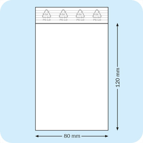 legatoria Sacchetti richiudibili (minigrip), 80x120mm TRASPARENTE, in polietilene pesante da 90 micron, aperti sul lato corto, con zip di chiusura.