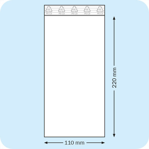 legatoria Sacchetti richiudibili (minigrip), 110x220mm TRASPARENTE, in polietilene pesante da 90 micron, aperti sul lato corto, con zip di chiusura.