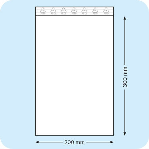 legatoria Sacchetti richiudibili (minigrip), 200x300mm TRASPARENTE, in polietilene pesante da 90 micron, aperti sul lato corto, con zip di chiusura.