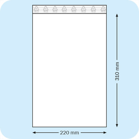 legatoria Sacchetti richiudibili (minigrip), 220x310mm TRASPARENTE, in polietilene pesante da 90 micron, aperti sul lato corto, con zip di chiusura.