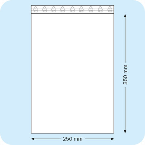 legatoria Sacchetti richiudibili (minigrip), 250x350mm TRASPARENTE, in polietilene pesante da 90 micron, aperti sul lato corto, con zip di chiusura.