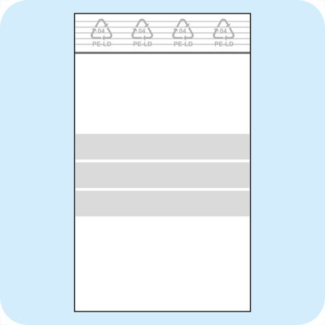 legatoria Sacchetti richiudibili (minigrip), con etichetta, 120x170mm TRASPARENTE, in polietilene pesante da 90 micron, aperti sul lato corto, con zip di chiusura. Con 3 fasce bianche adatte alla scrittura manuale per etichettatura.