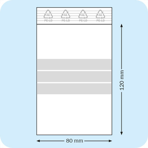 legatoria Sacchetti richiudibili (minigrip), con etichetta, 110x220mm TRASPARENTE, in polietilene pesante da 90 micron, aperti sul lato corto, con zip di chiusura. Con 3 fasce bianche adatte alla scrittura manuale per etichettatura.