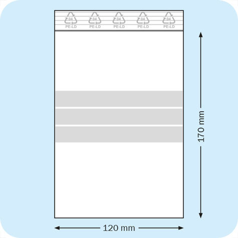 legatoria Sacchetti richiudibili (minigrip), con etichetta, 120x170mm TRASPARENTE, in polietilene pesante da 90 micron, aperti sul lato corto, con zip di chiusura. Con 3 fasce bianche adatte alla scrittura manuale per etichettatura.