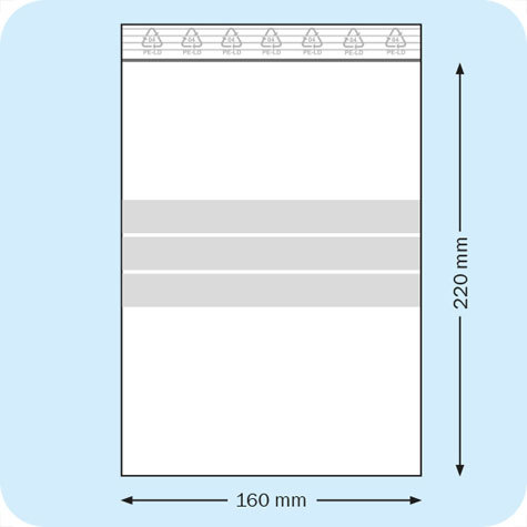 legatoria Sacchetti richiudibili (minigrip), con etichetta, 160x220mm TRASPARENTE, in polietilene pesante da 90 micron, aperti sul lato corto, con zip di chiusura. Con 3 fasce bianche adatte alla scrittura manuale per etichettatura.