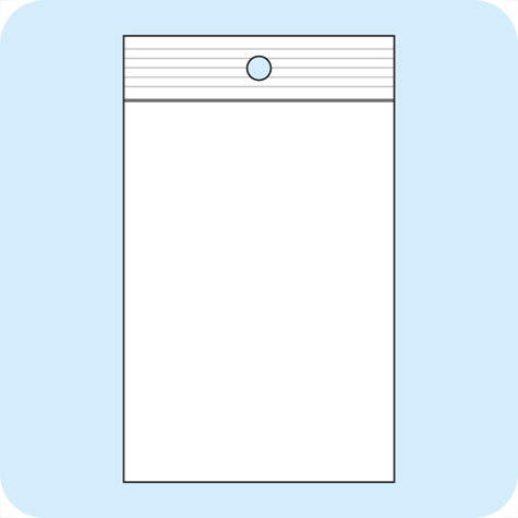 legatoria Sacchetti richiudibili (minigrip), con foro, 80x120mm TRASPARENTE, in polietilene da 50 micron, aperti sul lato corto, con zip di chiusura. Con perforazione circolare.