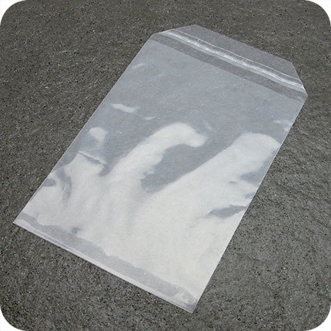 legatoria Sacchetto con chiusura autoadesiva, 110x220mm TRASPARENTE, in polietilene da 70 micron, con patella da 30mm e banda autoadesiva di chiusura sul lato corto, adatta anche per mailing.