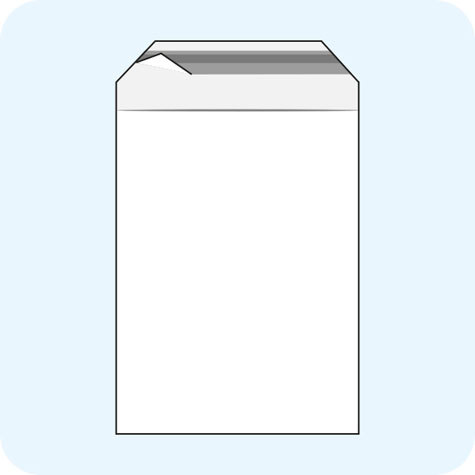 legatoria Sacchetto con chiusura autoadesiva, 240x320mm TRASPARENTE, in polietilene da 50 micron, con patella da 50mm e banda autoadesiva di chiusura sul lato corto, adatta anche per mailing.