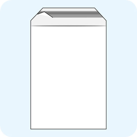 legatoria Sacchetto con chiusura autoadesiva, 300x400mm TRASPARENTE, in polietilene da 50 micron, con patella da 50mm e banda autoadesiva di chiusura sul lato corto, adatta anche per mailing.