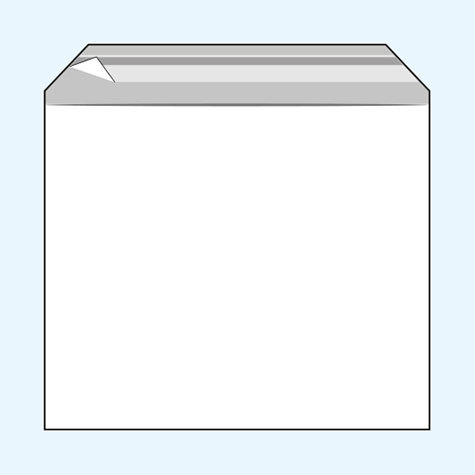 legatoria Sacchetto con chiusura autoadesiva, 160x160mm TRASPARENTE, in polipropilene da 100 micron, con patella da 30mm e banda autoadesiva di chiusura sul lato lungo, adatta anche per mailing.