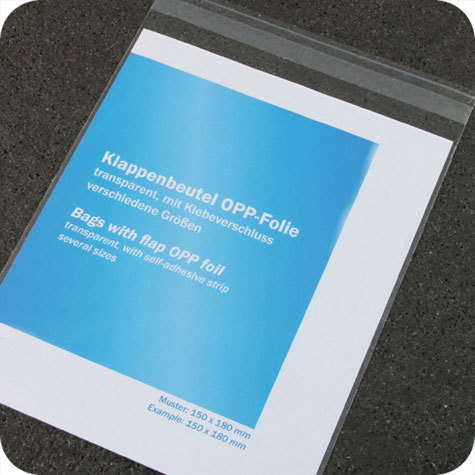legatoria Sacchetto polipropilene orientato (OPP) 150x300mm TRASPARENTE, in polipropilene (OPP) da 30 micron, con patella da 30mm e banda autoadesiva di chiusura sul lato corto, adatta anche per mailing.