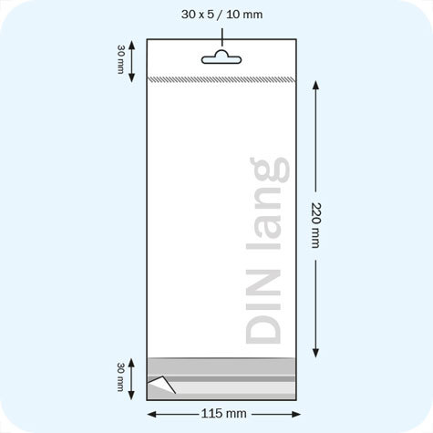 legatoria Sacchetto polipropilene orientato (OPP) 115x220mm TRASPARENTE, in polipropilene (OPP) da 30 micron, con patella da 30mm e banda autoadesiva di chiusura sul lato corto, adatta anche per mailing.