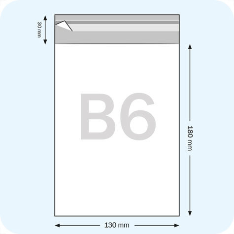 legatoria Sacchetto polipropilene orientato (OPP) 130x180mm TRASPARENTE, in polipropilene (OPP) da 30 micron, con patella da 30mm e banda autoadesiva di chiusura sul lato corto, adatta anche per mailing.