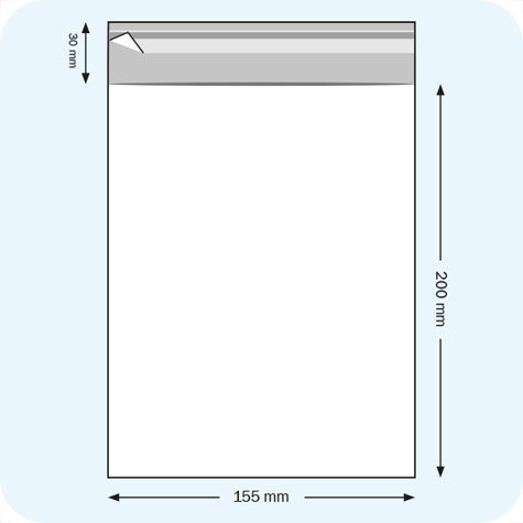 legatoria Sacchetto polipropilene orientato (OPP) 155x200mm TRASPARENTE, in polipropilene (OPP) da 30 micron, con patella da 30mm e banda autoadesiva di chiusura sul lato corto, adatta anche per mailing.