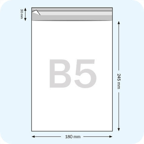 legatoria Sacchetto polipropilene orientato (OPP) 180x245mm TRASPARENTE, in polipropilene (OPP) da 30 micron, con patella da 30mm e banda autoadesiva di chiusura sul lato corto, adatta anche per mailing.