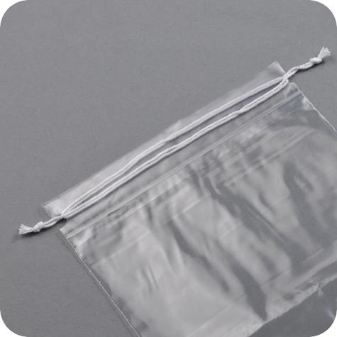 legatoria Sacchetto chiusura a laccio. 200x270mm TRASPARENTE, in polietilene da 50 micron, aperto sul lato corto.