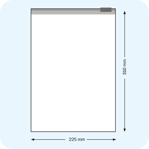 legatoria Busta con cursore. 225x310mm TRASPARENTE, in polietilene da 60 micron, aperti sul lato corto, con cursore per chiusura. .
