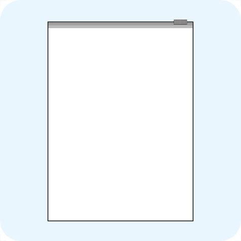 legatoria Busta con cursore. 480x640mm TRASPARENTE, in polietilene da 90 micron, aperti sul lato corto, con cursore per chiusura. .