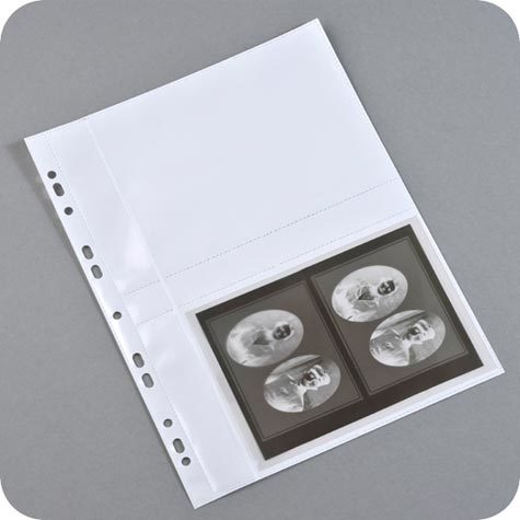 legatoria Buste portafoto 13x18cm TRASPARENTE, formato A4, a perforazione universale, per archiviare 4 foto (2 davanti e 2 dietro) in orizzontale.