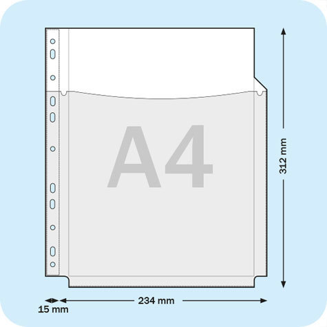 legatoria Busta per contenuti voluminosi TRASPARENTE, formato A4, a perforazione universale. In polipropilene 180 micron.