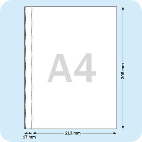 legatoria Busta per rilegatura a spirale plastica o metallica  TRASPARENTE, formato A4 (305x213-230mm), non perforata, banda perforabile da 17mm, aperta sul lato corto, in polipropilene da 120 micron.