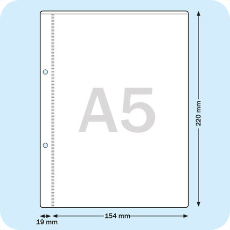 legatoria Buste per raccoglitori a 2 anelli A5 TRASPARENTE, in PVC morbido da 180 micron, passo 80mm.