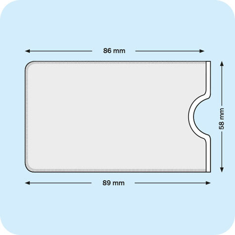 legatoria Porta carta di credito 58x86-89mm TRASPARENTE, in PVC rigido da 400 micron. Finitura lucida.