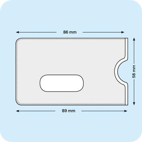 legatoria Porta carta di credito 58x88-91mm TRASPARENTE, in PVC rigido da 400 micron, con fessura di estrazione. Antiriflesso.