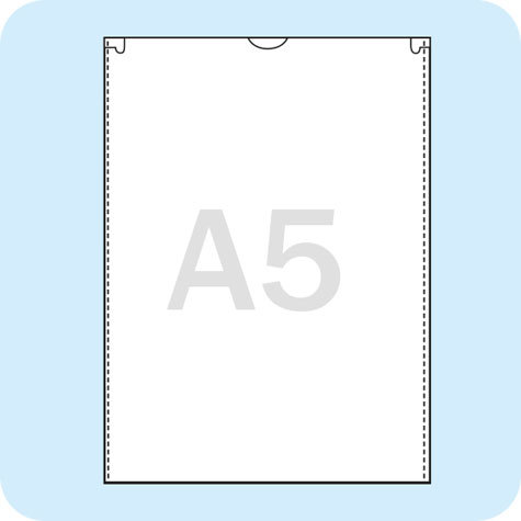 legatoria Busta a U. A5 TRASPARENTE, in polipropilene da 120 micron, aperta sul lato corto, formato A5 (148x210mm), con invito a mezzaluna per facilitarne l�apertura.