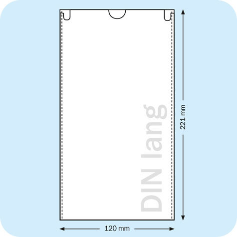 legatoria Busta a U, 120x221 mm, din-long TRASPARENTE, in polipropilene da 120 micron, aperta sul lato corto, formato DIN-Long (120x221mm), con invito a mezzaluna per facilitarne lapertura.
