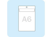 legatoria Busta a U. foro 105x148mm(A6) TRASPARENTE, con lato sporgente e con foro da 5mm per lappensione, in PVC morbido da 160 micron, aperta sul lato corto. Contiene fogli formato A6 (10,5x14,85cm). Formato esterno (115x157mm). Con patella di chiusura leg943