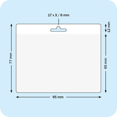 legatoria Portatesserino, 95x65mm TRASPARENTE, aperta sul lato lungo, con lato sporgente di 12mm e perforazione europea, in PVC morbido da 180 micron, formato 95x65mm, (65x95mm).