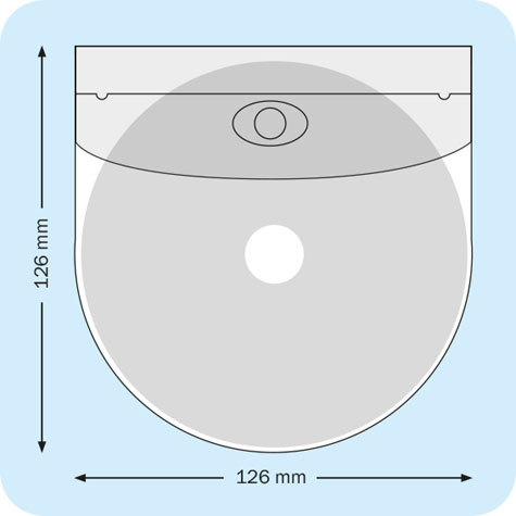 legatoria Busta autoadesiva porta CD TRASPARENTE, 126x126mm, con patella e adesivo di chiusura, con base rotonda.