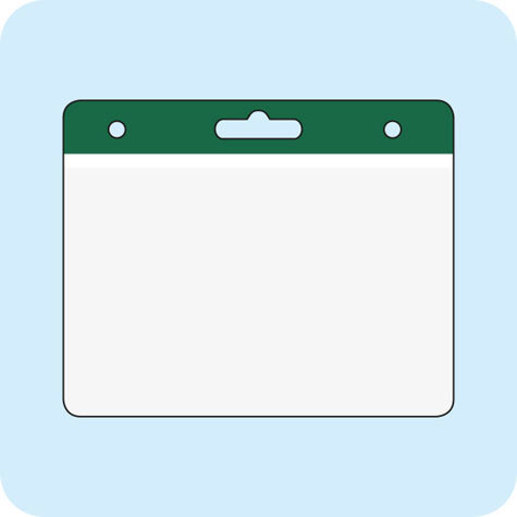 legatoria Portatesserino, 95x65mm VERDE, con bordino bianco, aperto sul lato lungo, in PVC morbido da 400 micron, con foro europeo + 2 fori laterali da 4 mm, formato 95x65mm, (65x95mm).