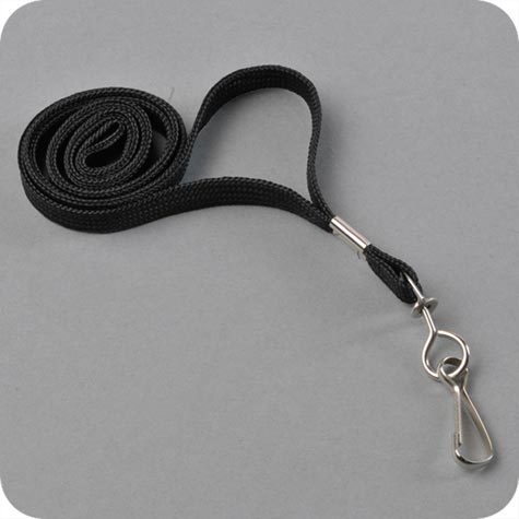 legatoria Cordoncino portabadge, daCollo, aGancioRotante, NERO con gancio metallico rotante, cordoncino largo 1cm, lunghezza aperto 90cm.