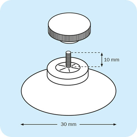 legatoria Ventosa diametro30mm, testaFilettata 4x10mm, conTappoFilettato BIANCO, diametro 30mm, con filettatura metallica diametro 4mm e lunga 10mm.