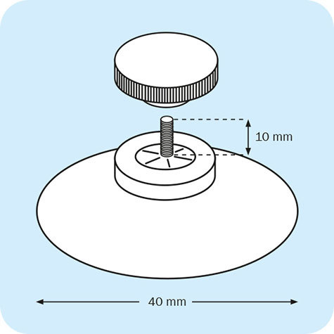 legatoria Ventosa diametro40mm, testaFilettata 4x10mm, conTappoFilettato BIANCO, diametro 40mm, con filettatura metallica diametro 4mm e lunga 10mm.
