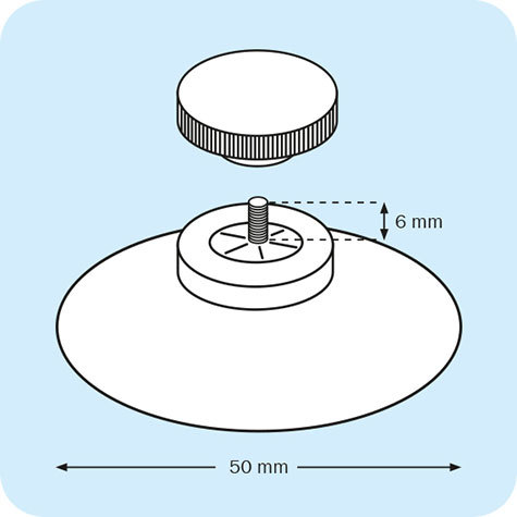 legatoria Ventosa  diametro50mm, testaFilettata 4x6mm, conTappoFilettato BIANCO, diametro 50mm, con filettatura metallica diametro 4mm e lunga 6mm.