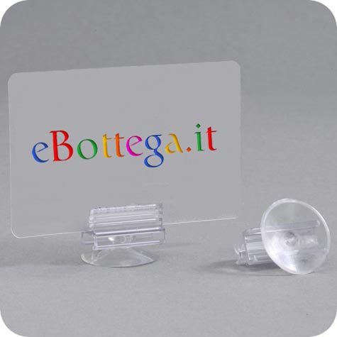 legatoria Ventosa con portabiglietto, 25mm diametro 25mm, con portacarte, angolo di 90 gradi per superfici liscie. Il cartellino risulta essere a 90 gradi rispetto al piano su cui  attacata la ventosa.